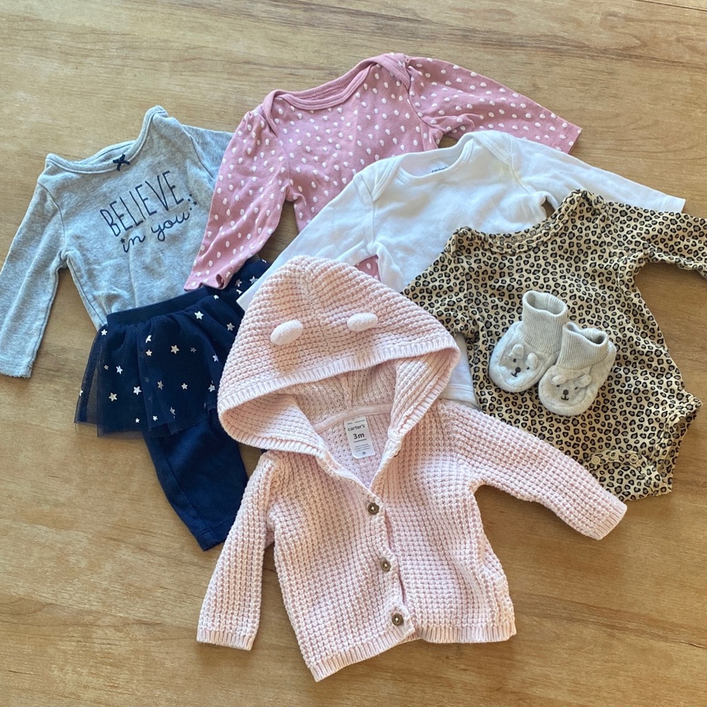 Carter’s lot of long sleeve fall winter spring baby girl clothes 3 mos